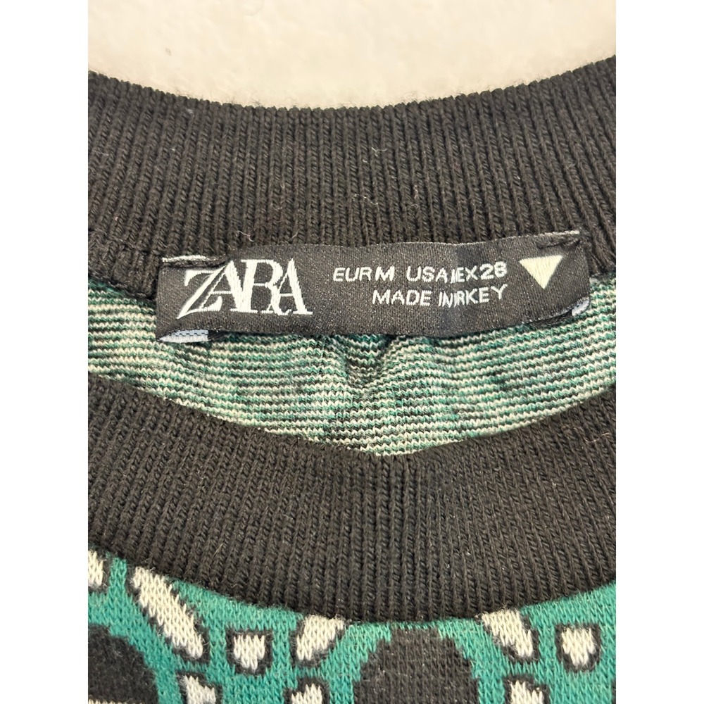 Zara Green Black Geometric Knit Crop Top Short Sleeve Crew Neck M - Picture 3 of 4